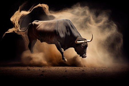 bull snorting and pawing the ground before charging, created with generative aiの素材