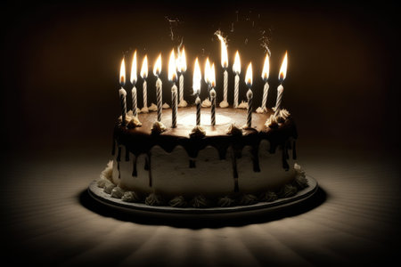 appearing in light stream of candles on birthday cake, created with generative aiの素材
