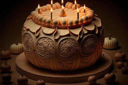 carving birthday cake with decoration in form of candles for festive celebration, created with generative aiの素材