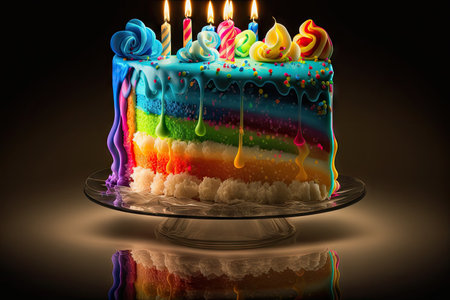 beautiful multi-colored candles on birthday cake for beautiful celebration, created with generative aiの素材