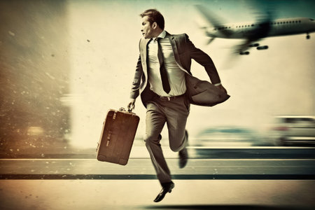 businesman rushing to his flight, briefcase in hand, created with generative aiの素材