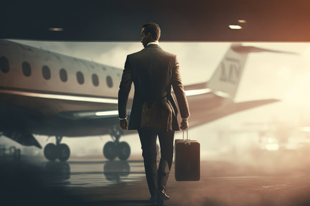 businessman boarding plane, preparing for flight to new destination, created with generative aiの素材