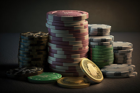 casino, with money and chip stacks on the table, for betting and gaming, created with generative aiの素材