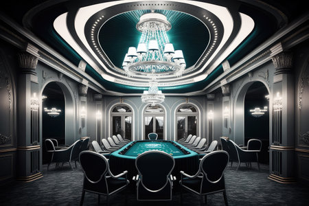 casino with luxury interior and trendy design, modern lighting, and silver accents, created with generative aiの素材