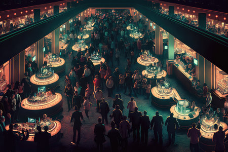 a casino floor, with crowds of people, lights and sounds, created with generative aiの素材