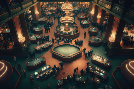a casino floor, with crowds of people, lights and sounds, created with generative aiの素材