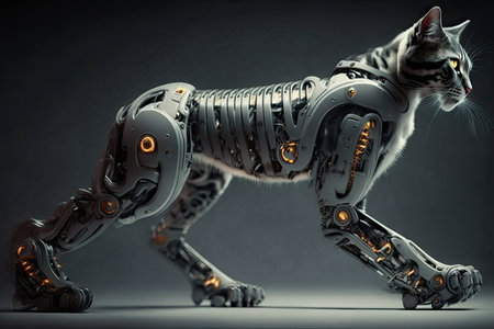 robotic cat leg with an advanced spring and shock absorbers at the joints, created with generative aiの素材