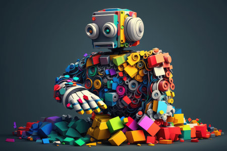 chatbot robot, creating piece of art by mixing and matching different colors, created with generative aiの素材