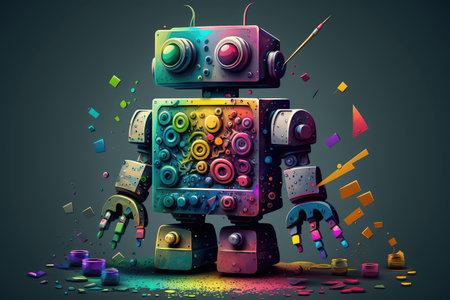 chatbot robot, creating piece of art by mixing and matching different colors, created with generative aiの素材