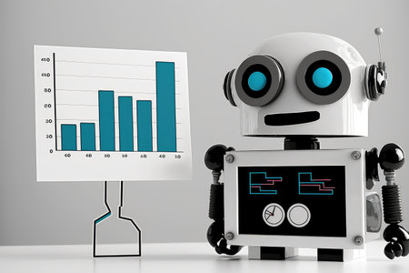 chatbot robot undergoing cognitive assessment, with various stimuli presented to gauge reaction, created with generative aiの素材