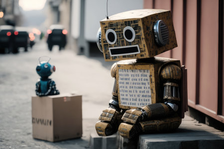 chatbot robot, asking humans questions and learning about the world, created with generative aiの素材