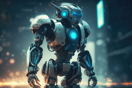 chatbot robot with futuristic look and advanced features, providing futuristic user experience, created with generative aiの素材