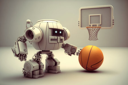 chatbot robot playing basketball, with its ball and hoop, created with generative aiの素材