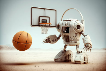 chatbot robot playing basketball, with its ball and hoop, created with generative aiの素材
