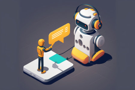 chatbot robot helping customer with technical support issue, solving problem and providing solution, created with generative aiの素材