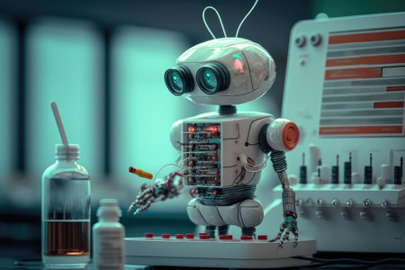 chatbot robot in laboratory, performing experiments and tests, created with generative aiの素材