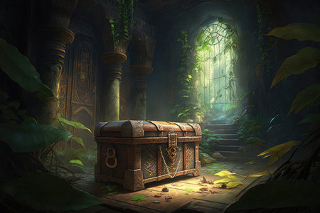 empty room in the ancient house in jungle chest, created with generative aiの素材