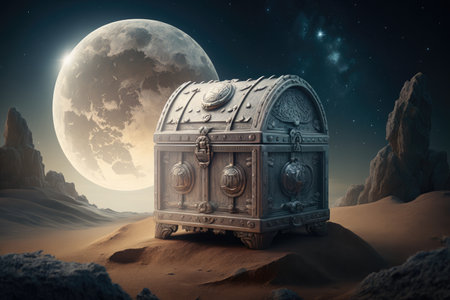 silver chest on moon background, created with generative aiの素材