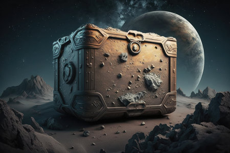 ancient chest on the moon among craters and hills, created with generative aiの素材