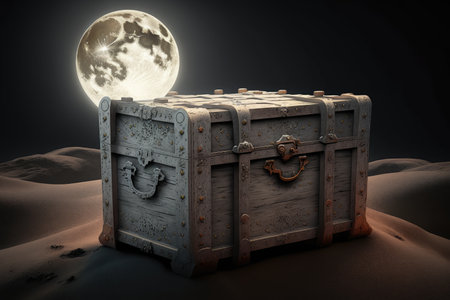 grey old chest on the moon unlit, created with generative aiの素材