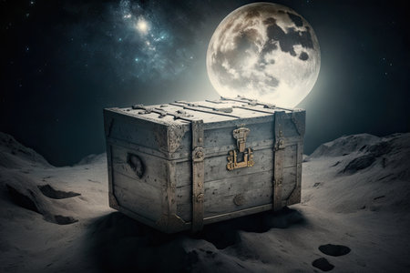 grey old chest on the moon unlit, created with generative aiの素材