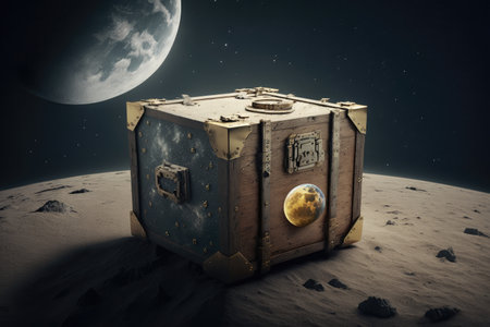 box on table in space chest on the moon, created with generative aiの素材
