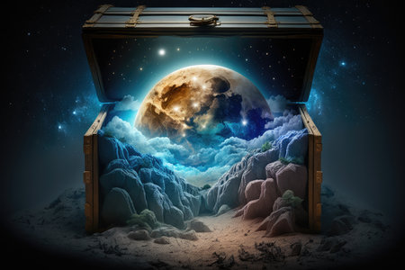 planet earth chest on the moon night sky, created with generative aiの素材