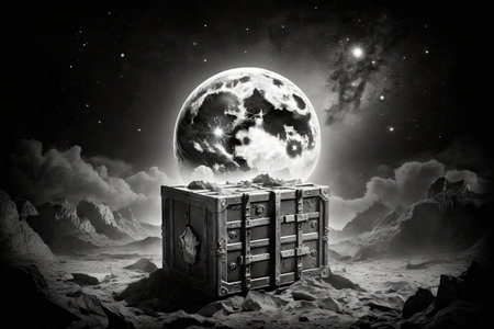 chest on the moon in black and white contrast, created with generative aiの素材