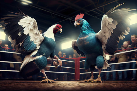 professional game of birds in ring at competitions cockfights, created with generative aiの素材