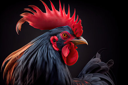 strong furious rooster with red crest before cockfights, created with generative aiの素材