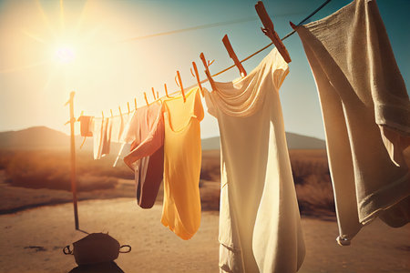 freshly dried clothes on a sunny day, creating a warm and welcoming atmosphere, created with generative aiの素材