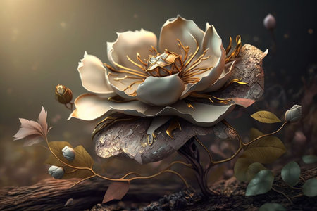 a magical vintage flower that opens and blooms when a hero is in need of its power., created with generative aiの素材