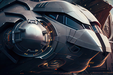 close-up of futuristic starship, with detailed exterior and sleek design, created with generative aiの素材