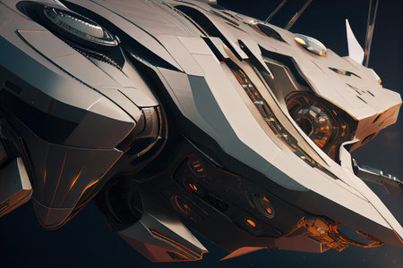 close-up of futuristic starship, with detailed exterior and sleek design, created with generative aiの素材
