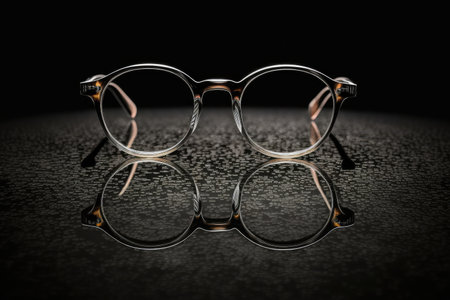 pair of eyeglasses on a black background, created with generative aiの素材