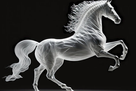 large white animal in form of dancing horse during random walk, created with generative aiの素材