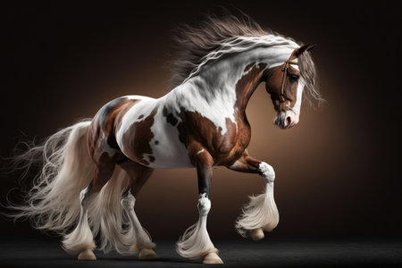 beautiful white brown dancing horse with beautiful mane and tail, created with generative aiの素材