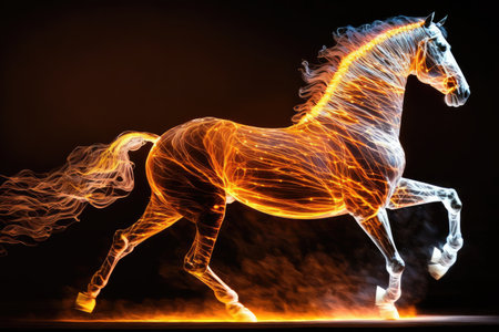 beautiful performance in light and sound show with dancing horse, created with generative aiの素材
