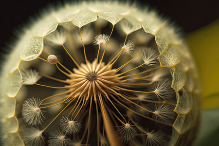 close-up of dandelion with seeds, showing intricate detail of the flower, created with generative aiの素材