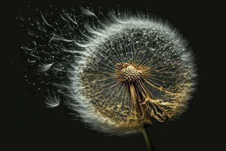 dandelion seed head floating in the wind, created with generative aiの素材