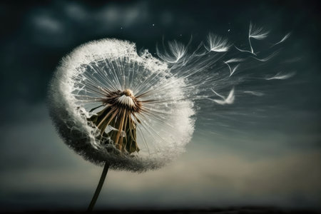 dandelion seed head floating in the wind, created with generative aiの素材