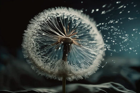 dandelion seed flying through the air in slow motion, created with generative aiの素材