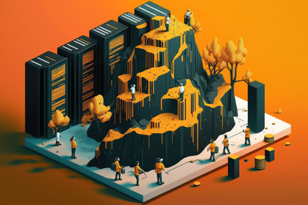 data mining project, with team of data miners exploring and extracting knowledge from large set of data, created with generative aiの素材