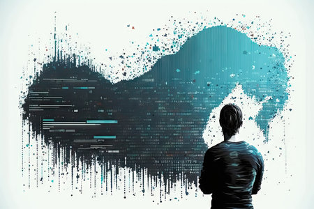 data mining project, with person analyzing and interpreting large set of data, created with generative aiの素材