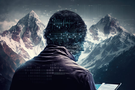 data mining scientist, analyzing mountains of data to find hidden patterns and trends, created with generative aiの素材