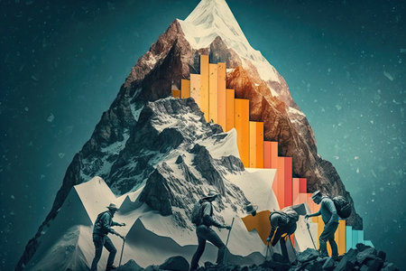 data mining project, with team of data scientists extracting value from mountain of raw data, created with generative aiの素材