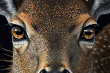 close-up of the deers face, with its eyes and ears alert, created with generative aiの素材