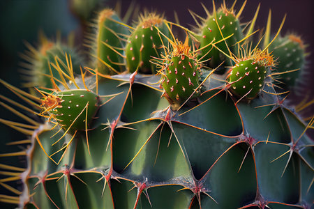 close-up of cactus flower with a hint of blue in the center, created with generative aiの素材