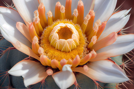 close-up of cactus flower, with detailed petals and thorns, created with generative aiの素材