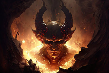 devil, looking down upon doomed souls in the depths of hell, created with generative aiの素材